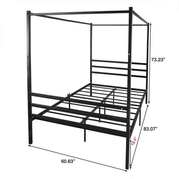 Metal Canopy Bed Frame, Platform Bed Frame Queen with minimalism style Frame , Queen Black