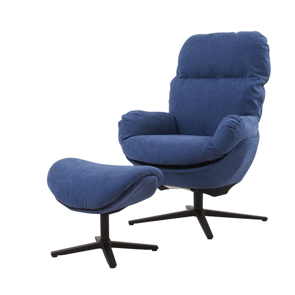 glider chair w/ with ottoman, swivel lounge chair W/ ottoman, accent lazy recliner , arm chair /rocking footstool,aluminum alloy  base, comfy fabric leisure sofa chair300LB Blue