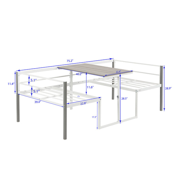 Twin Size Adjustable Metal Daybed with Built-in-Desk can be Raised and Lowered , White