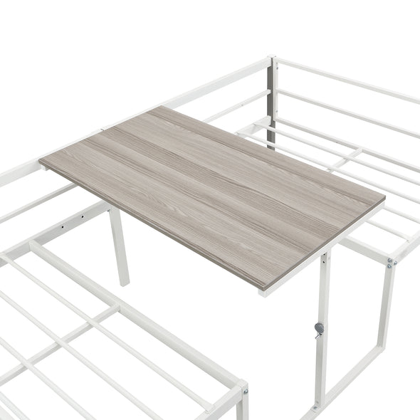 Twin Size Adjustable Metal Daybed with Built-in-Desk can be Raised and Lowered , White