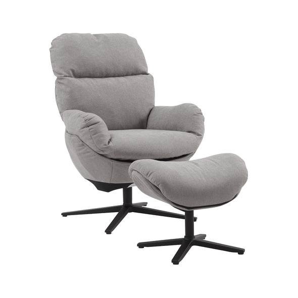 glider chair w/ with ottoman, swivel lounge chair W/ ottoman, accent lazy recliner , arm chair /rocking footstool,aluminum alloy  base, comfy fabric leisure sofa chair300LB warm grey