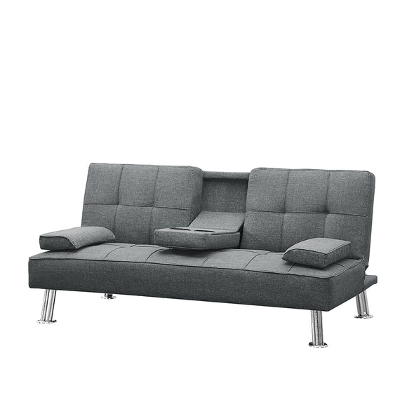 Convertible Fabric Folding Sofa Bed with 2 Cup Holders, Removable Armrest and Metal Legs, Single Sofabed with Ottoman , 3 pcs for 1 sets .