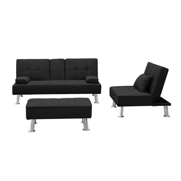 Fabric Folding Sofa Bed with 2 Cup Holders, Removable Armrest and Metal Legs, Single Sofa Bed with Ottoman3 pcs for 1 sets .