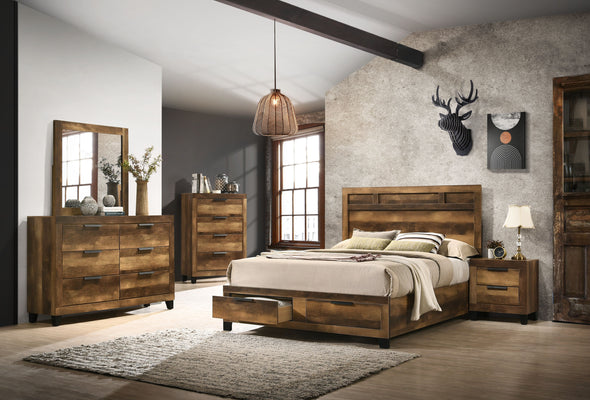 Morales Storage EKing Bed, Rustic Oak Finish 28587EK
