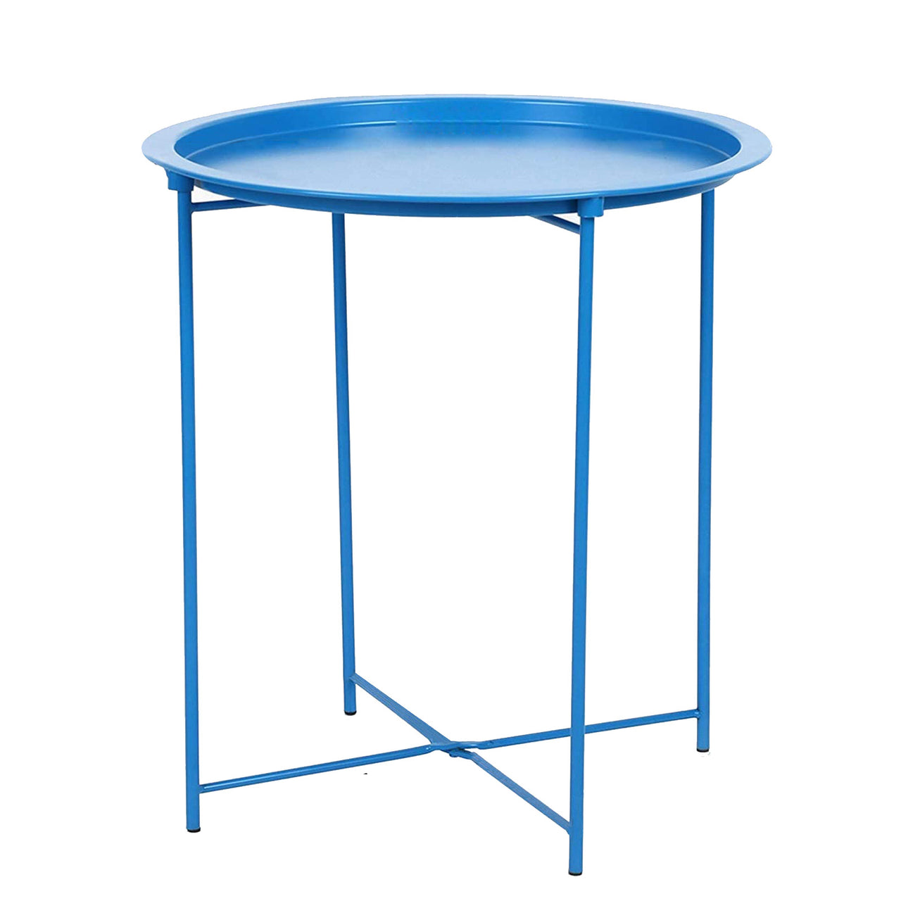 Folding Tray Metal Side Table, Sofa Table Small Round End Tables, Anti-Rust and Waterproof Outdoor or Indoor Snack Table, Accent Coffee Table