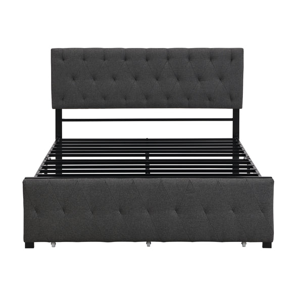 Full Size Storage Bed Metal Platform Bed with a Big Drawer - Gray
