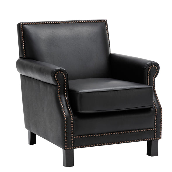 Hengming Living Traditional Upholstered PU Leather Club Chair with Nailhead Trim, ,Black