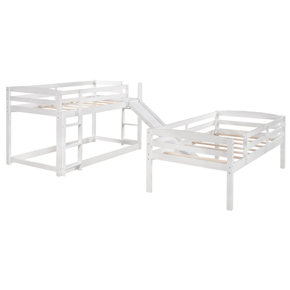 Twin Over Twin Over Twin Adjustable Triple Bunk Bed with Ladder and Slide, White