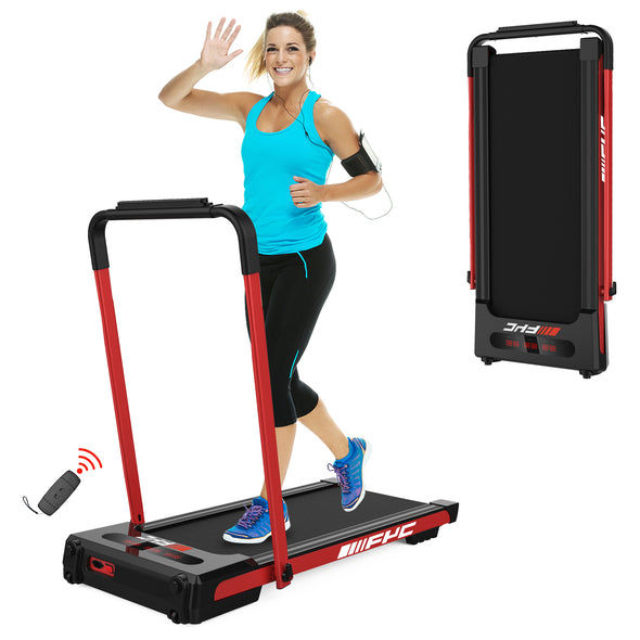 FYC 2 in 1 Under Desk Treadmill - 2.5 HP Folding Treadmill for Home, tallation-Free Foldable Treadmill Compact Electric Running Machine, Remote Control  LED Display Walking Running Jogging, Red