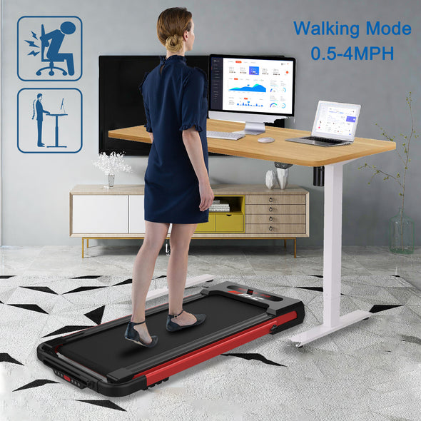 FYC 2 in 1 Under Desk Treadmill - 2.5 HP Folding Treadmill for Home, tallation-Free Foldable Treadmill Compact Electric Running Machine, Remote Control  LED Display Walking Running Jogging, Red