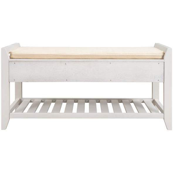 Shoe Rack with Cushioned Seat and Drawers, Multipurpose Entryway Storage Bench, White