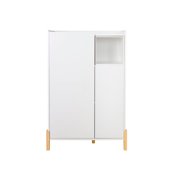 FAMIKITO Floor Storage Cabinet with 2 Door and 1 Open Shelf, Free-Standing Floor Storage Cabinet with Large Capacity For Home, White