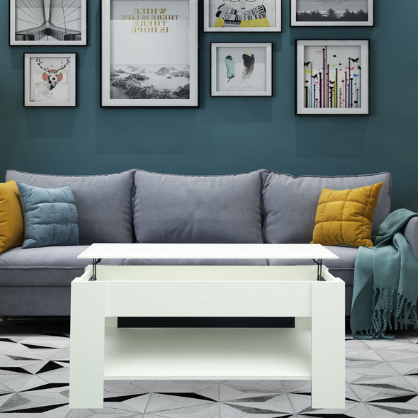 Coffee Table with Hidden Compartment and Storage Shelf, Rising Tabletop for Living Room Reception Room