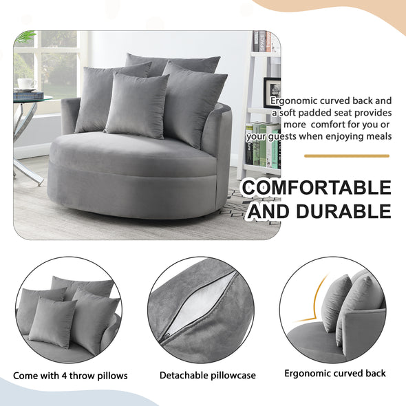 360  Swivel Barrel Chair with 4 Movable Pillows, Modern Velvet Leisure Chair Round Accent for Living Room