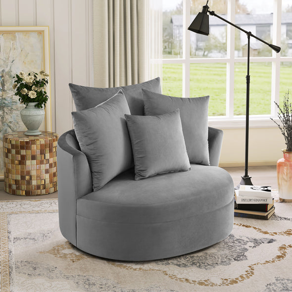 360  Swivel Barrel Chair with 4 Movable Pillows, Modern Velvet Leisure Chair Round Accent for Living Room