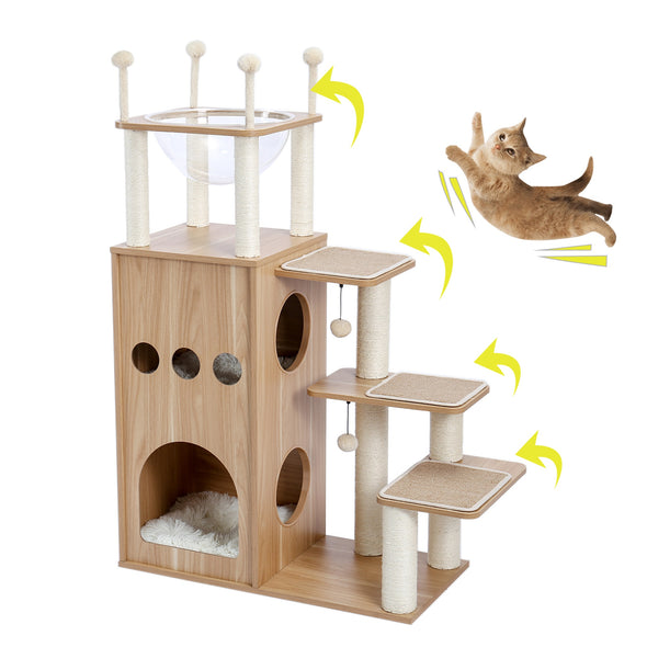 Cat Tree Modern Cat Tower Featuring with Fully Sisal Covering Scratching Posts, Deluxe Condos and Large Space Capsule Nest