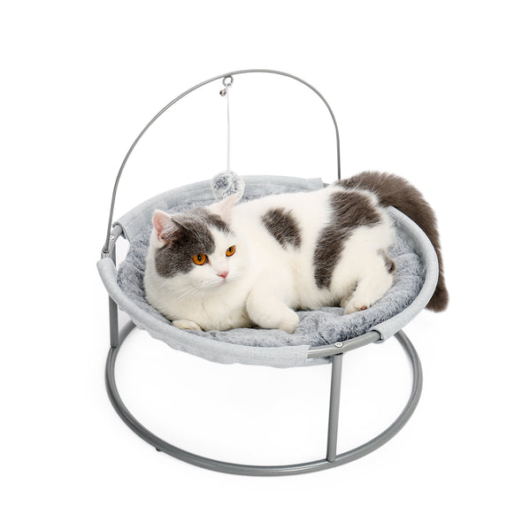 Cat Bed Soft Plush Cat Hammock with Dangling Ball for Cats, Small Dogs Gray