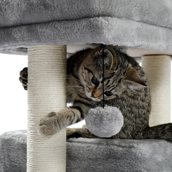 28.4 Inches Small Cat Tree for Indoor Cats Polyester Plush Cat Tower with Beige Condos, Spacious Perch,Scratching Sisal Posts Plush-covered posts and Replaceable Dangling Balls Gray