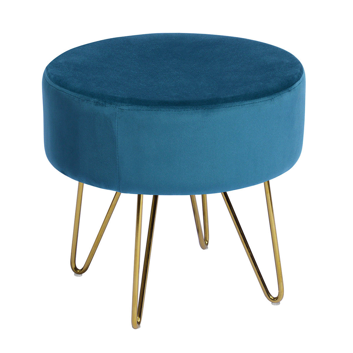 17.7& Teal and Gold Decorative Round Shaped Ottoman with Metal Legs