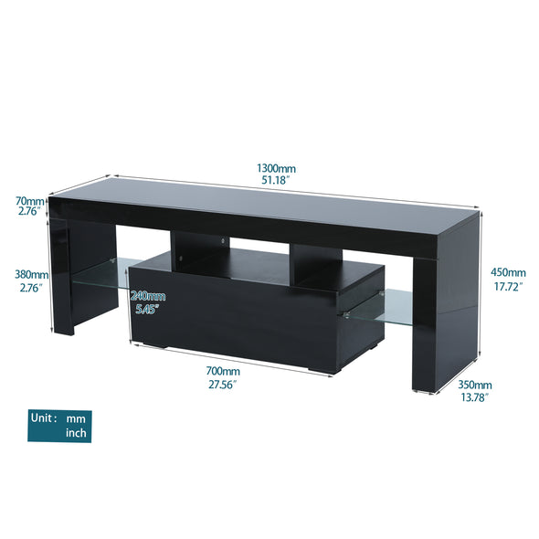 Black morden TV Stand with LED Lights,high glossy front TV Cabinet,can be assembled in Lounge Room, Living Room or Bedroom,color:BLACK
