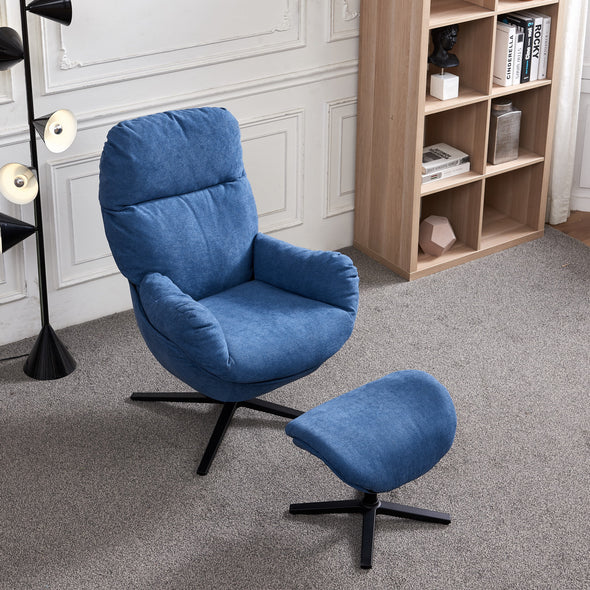 glider chair w/ with ottoman, swivel lounge chair W/ ottoman, accent lazy recliner , arm chair /rocking footstool,aluminum alloy  base, comfy fabric leisure sofa chair300LB Blue