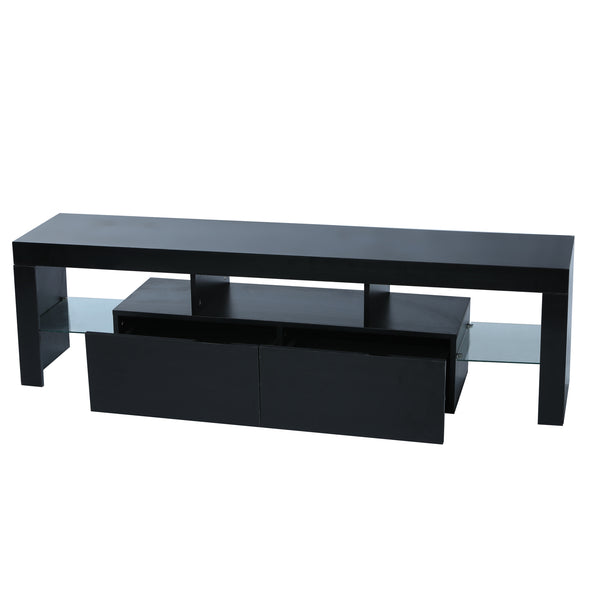 Black morden TV Stand with LED Lights,high glossy front TV Cabinet,can be assembled in Lounge Room, Living Room or Bedroom,color:black