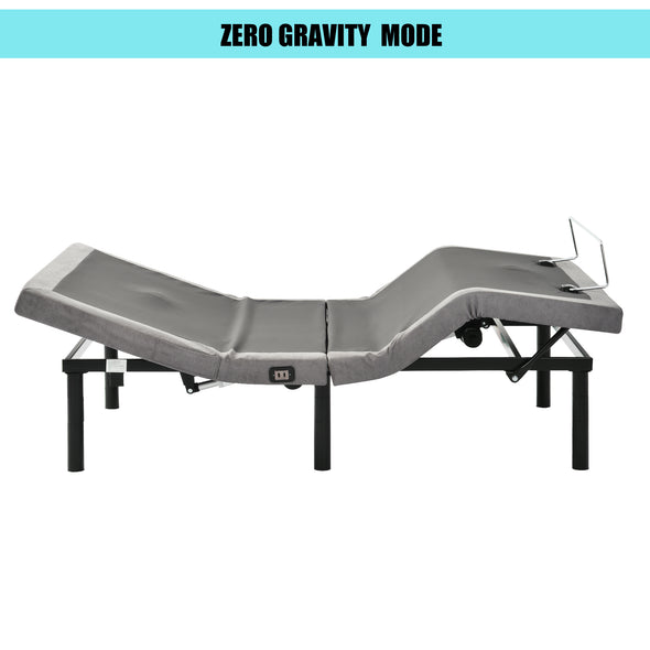 Adjustable Ergonomic Bed with Vibration Massage, 1A/2A USB Port, Wireless Remote and LED Night Light, Full, Gray （ One Bed,Headboard and Mattress are not included ）