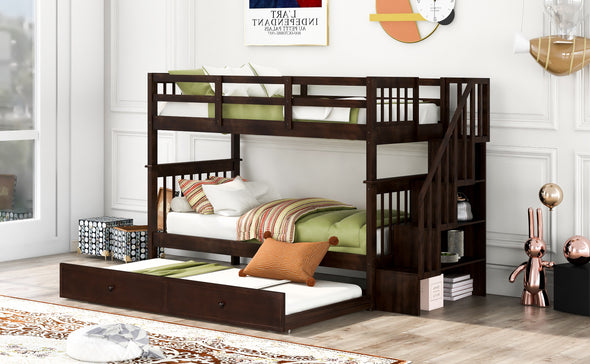 Stairway Twin-Over-Twin Bunk Bed with Twin size Trundle for Bedroom, Dorm, Adults, Espresso(Old SKU:LP000209AAP)