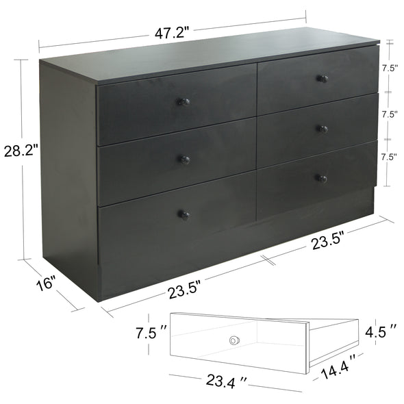 Chest of Drawers Wood Storage Cabinet with 6 Drawers-Black