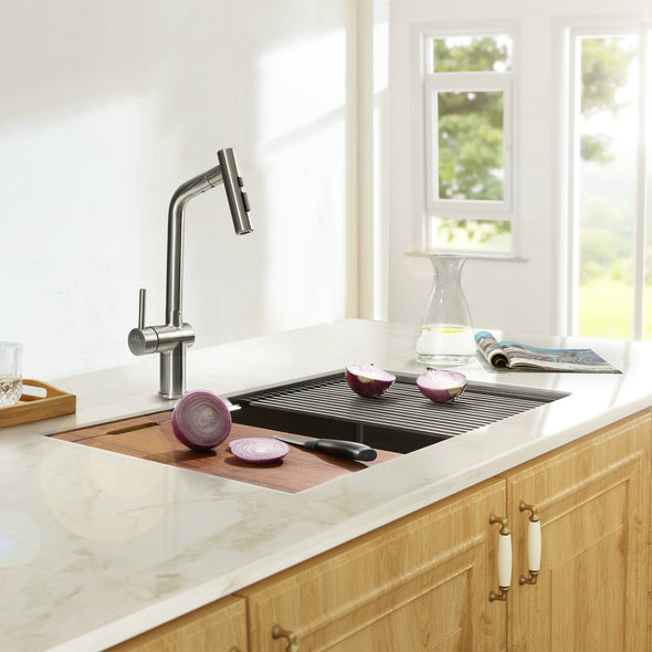 TRUSTMADE Workstation 32-inch Undermount 16 Gauge Kitchen Sink R10 Radius Stainless Steel Kitchen Sink Single Bowl - 100% Handmade with Intergrated Ledge & Accessories (Pack of 5) -32 x19 x10