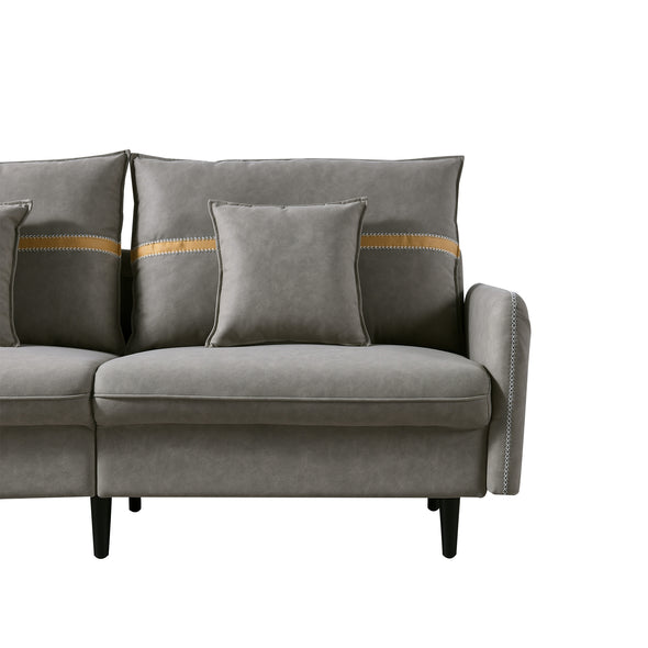 Sofa Couch, Mid-Century 3-Seat Tufted Love Seat for Living Room, Bedroom, Office, Apartment, Dorm, Studio and Small  
  Space, 2 Pillows Included(ILVERY GRAY)