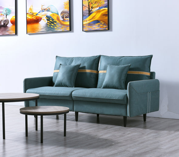 Sofa Couch, Mid-Century 3-Seat Tufted Love Seat for Living Room, Bedroom, Office, Apartment, Dorm, Studio and Small Space, 2Pillows Included(Light Blue)
