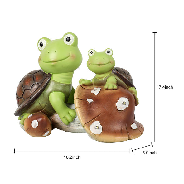 Garden Statue Cute Frog Face Turtles Figurines,Solar Powered Resin Animal Sculpture with 3 Led Lights for Patio,Lawn