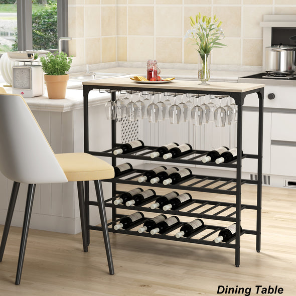TOPMAX Rustic 40 Bottles Kitchen Dining Room Metal Floor Free Standing Wine Rack Table with Glass Holders,5-Tier Wine Bottle Organizer Shelves（Promotion for Black Friday, Price Lasts until 12.31)