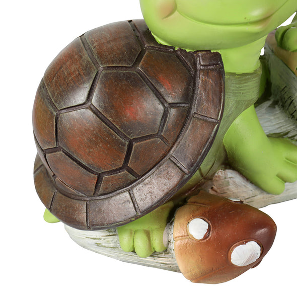 Garden Statue Cute Frog Face Turtles Figurines,Solar Powered Resin Animal Sculpture with 3 Led Lights for Patio,Lawn