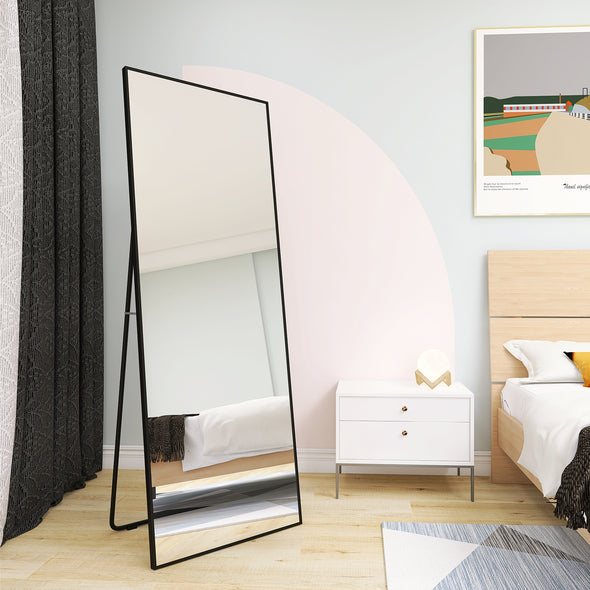 65  x 24  Full Length Mirror Hanging Standing or Leaning, Bedroom Mirror Floor Mirror Wall-Mounted Mirror with Alloy Frame, Black