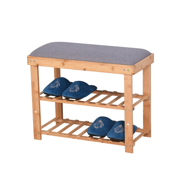 Entryway 3-tier Bamboo Bench Living Room Storage Shoe Rack 23.62 x 11.4 x 19.88 inch