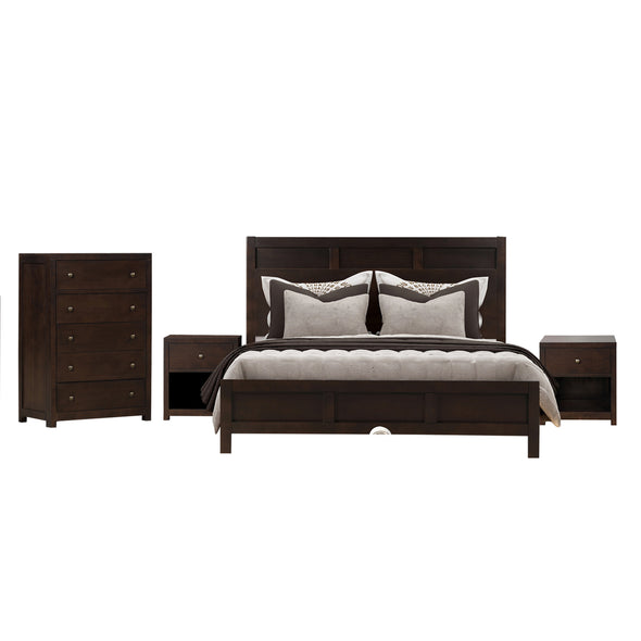 Classic Rich Brown 4 Pieces King Bedroom Set (King Bed + Nightstand*2+ Chest)