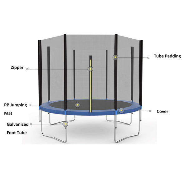 12FT Round Trampoline with Safety Enclosure Net &&Ladder, Spring Cover Padding,
