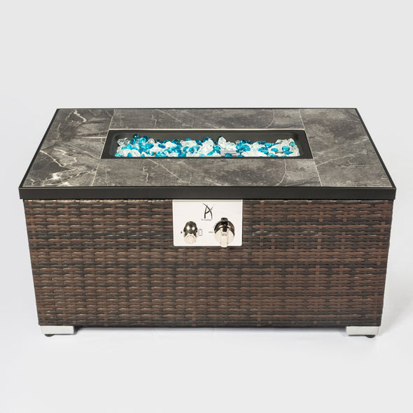 Outdoor Fire Table  Gas Fire Pit Rattan gas fire table, 40,000BTU  gas fire table with tile tabletop