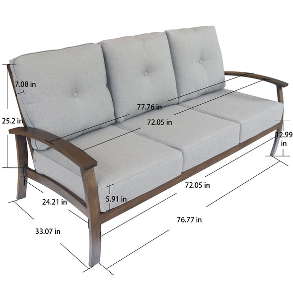 Modern Muse Triple-Seat Sofa w/ Cast Shale Sunbrella Fabric Cushion
