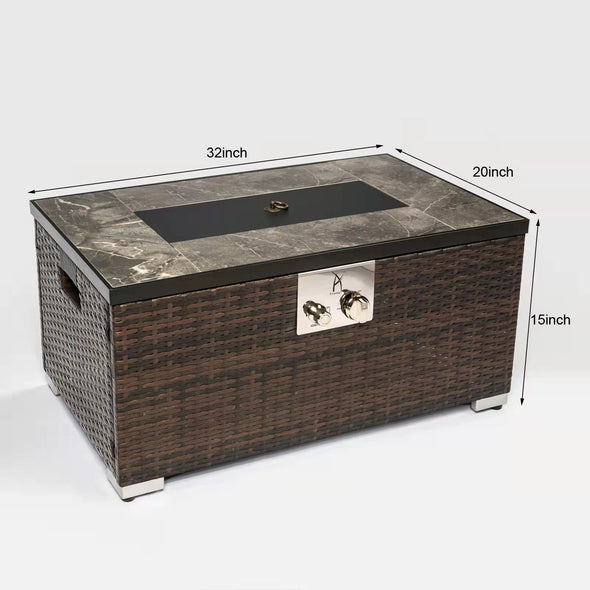 Outdoor Fire Table  Gas Fire Pit Rattan gas fire table, 40,000BTU  gas fire table with tile tabletop