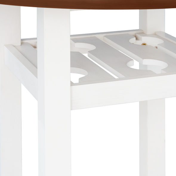 TOPMAX Farmhouse Round Counter Height Kitchen Dining Table with Storage Shelf and Glass Holder, Cherry+White