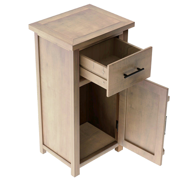 Vintage Nightstand with Sliding Drawer and Flipping Storage Cabinet,Natural