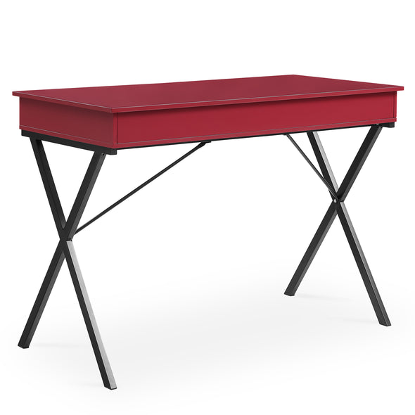 Samba Red 2 Drawers Writing Desk with Black  Stoving Varnsih Steel Frame,MDF Table Top（42 x20.5 x30 ）