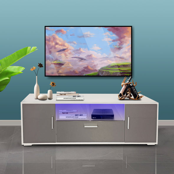 20 minutes quick assemble WHITE+GRAY morden TV Stand with LED Lights