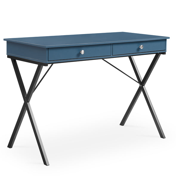 Blue Steel Finish 2 Drawers Writing Desk with Black  Stoving Varnsih Steel Frame,MDF Table Top（42 x20.5 x30 ）
