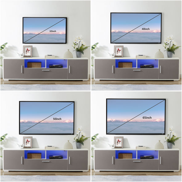 20 minutes quick assemble WHITE+GRAY morden TV Stand with LED Lights