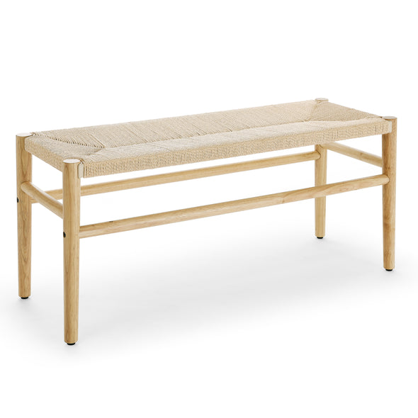 Indoor Bench with Paper Cord,Rubber Wood Legs （39.5 x14.5 x17.5 ）