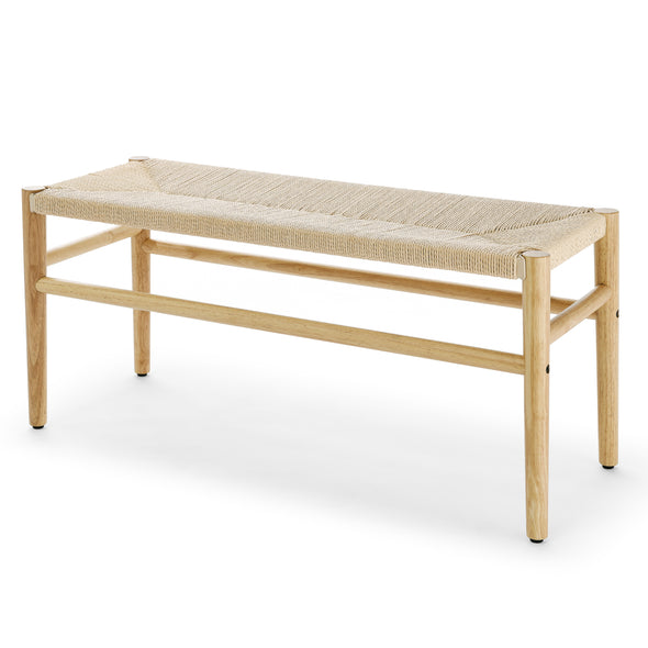 Indoor Bench with Paper Cord,Rubber Wood Legs （39.5 x14.5 x17.5 ）